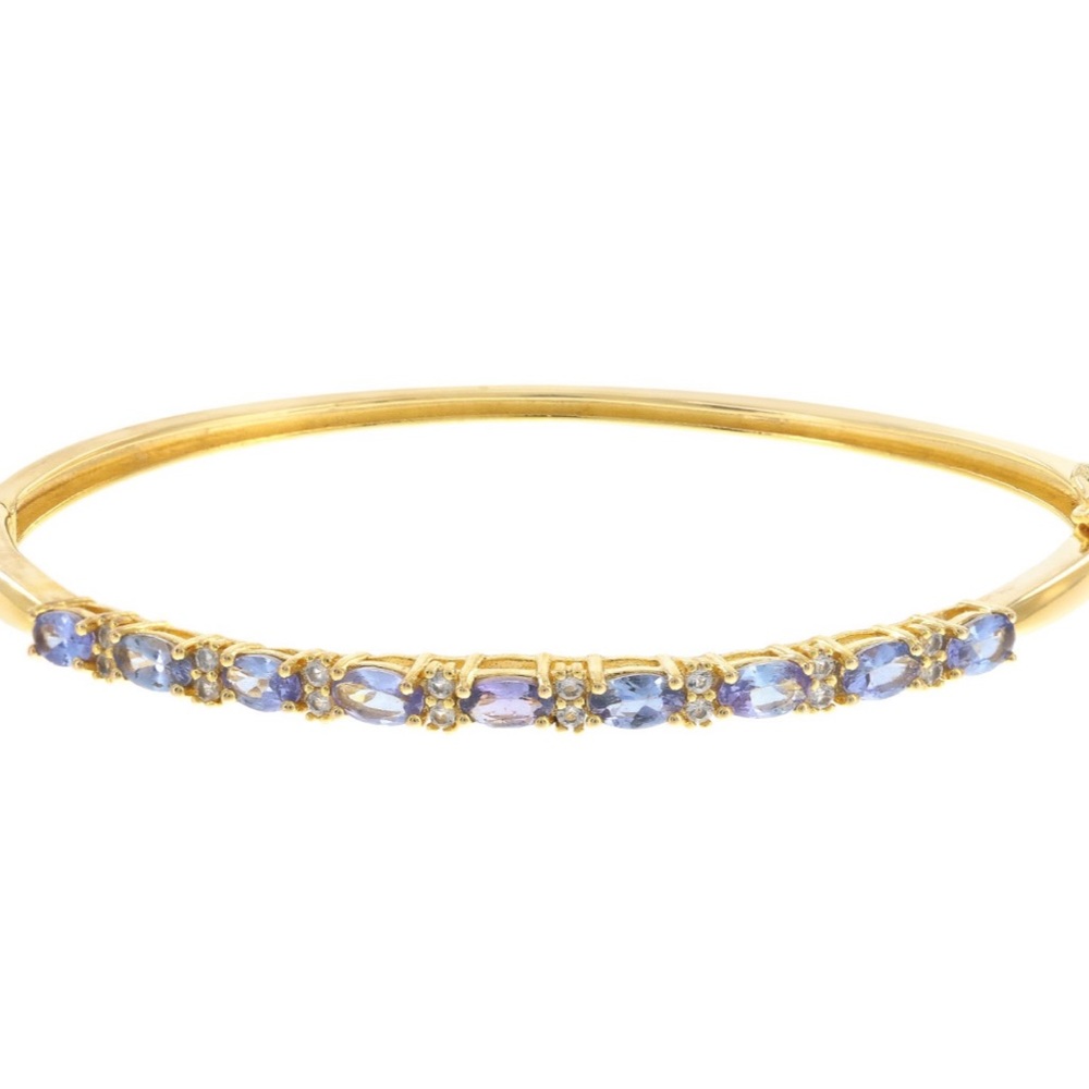 Blue Tanzanite 18k Yellow Gold Over Sterling Silver Bangle Bracelet 1.88ctw